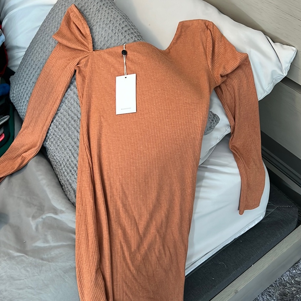 Orange/brown NWT mini/off the shoulder mini dress